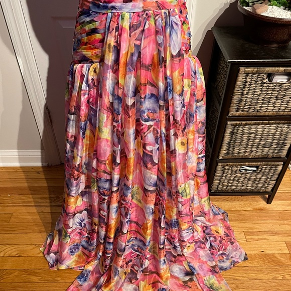 NWOT Bridess Crisscross Keyhole Pleate Chiffon Empire Cutout Abstract Print prom - Picture 2 of 9